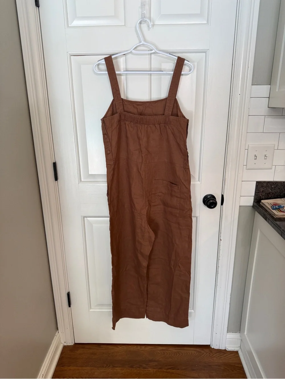 Everlane The Linen Side-Button Jumpsuit Wide Leg Brown Pockets 25694